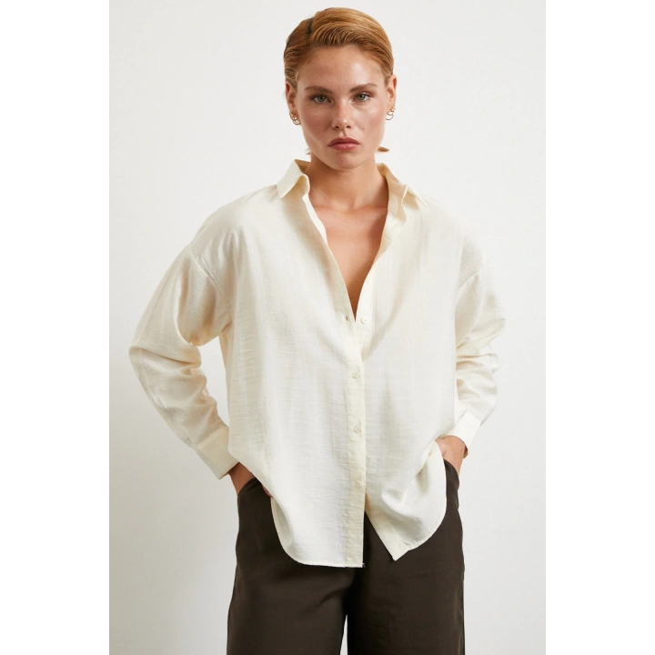 Çift Çizgili Modal Gömlek Ekru