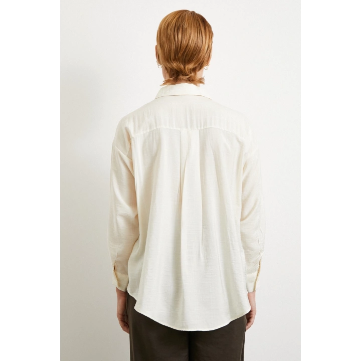 Çift Çizgili Modal Gömlek Ekru