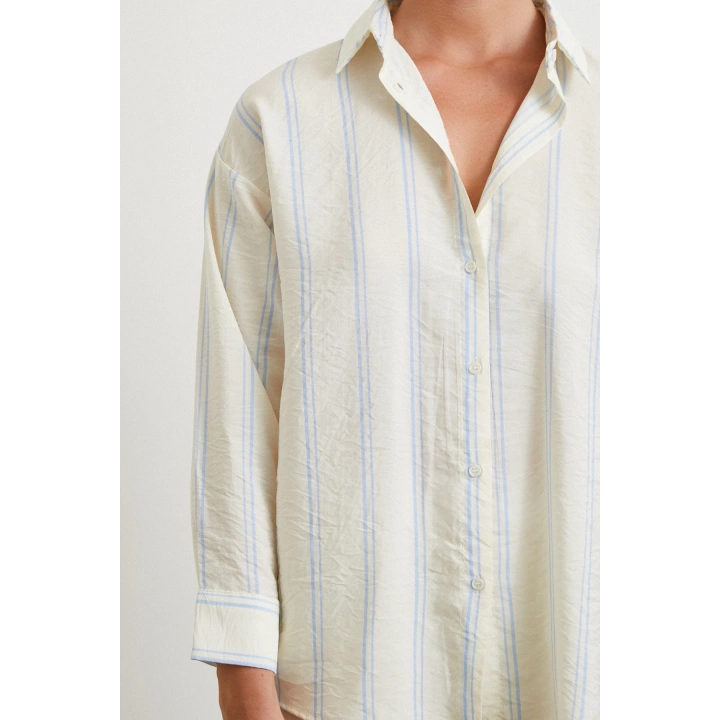 Çift Çizgili Modal Gömlek Mavi