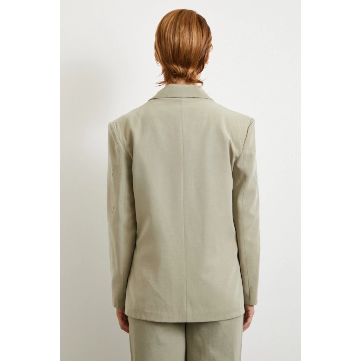 Çift Düğmeli Keten Blazer Ceket Gri