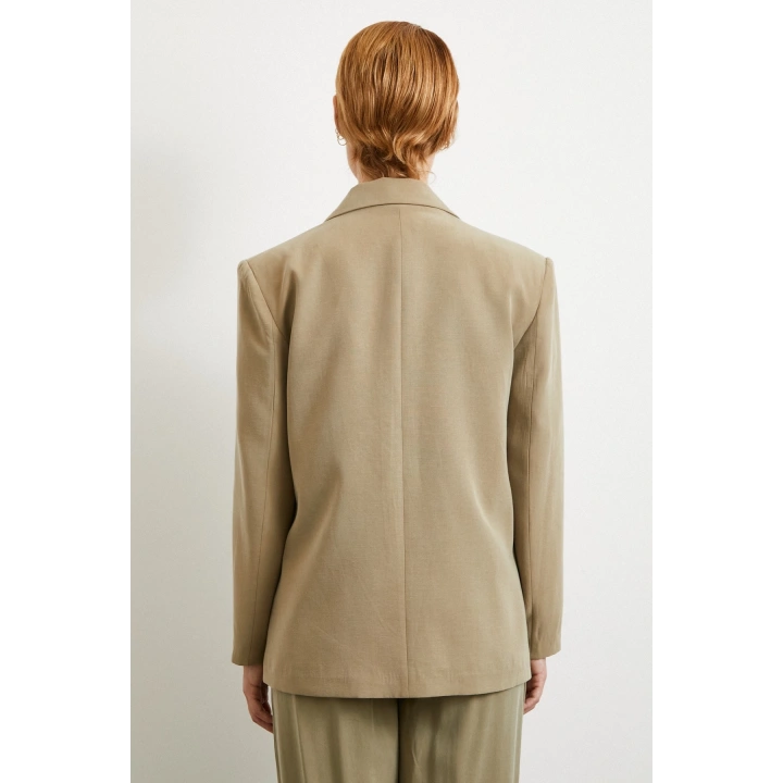 Çift Düğmeli Keten Blazer Ceket Haki