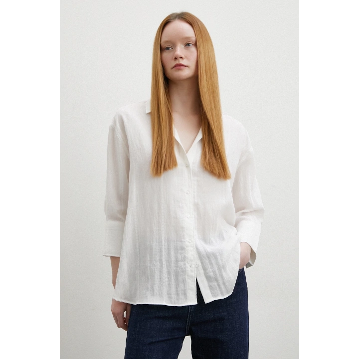 Çift İğneli Pamuklu Gömlek Beyaz