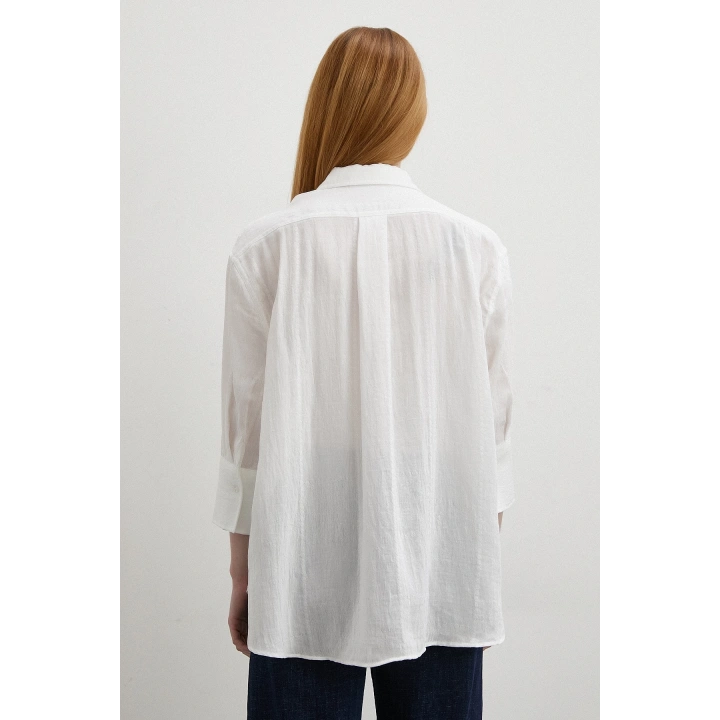 Çift İğneli Pamuklu Gömlek Beyaz
