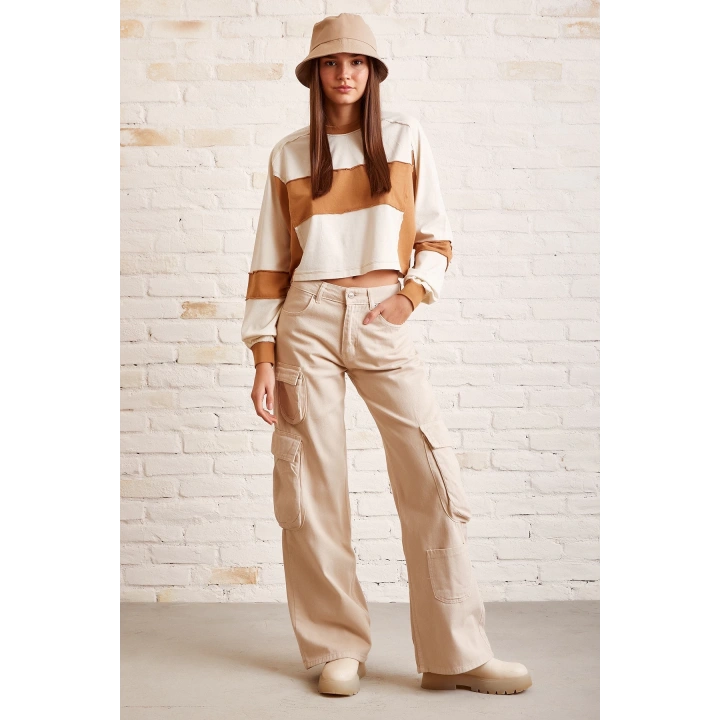 Çift Renk Oversize Sweatshirt Beyaz