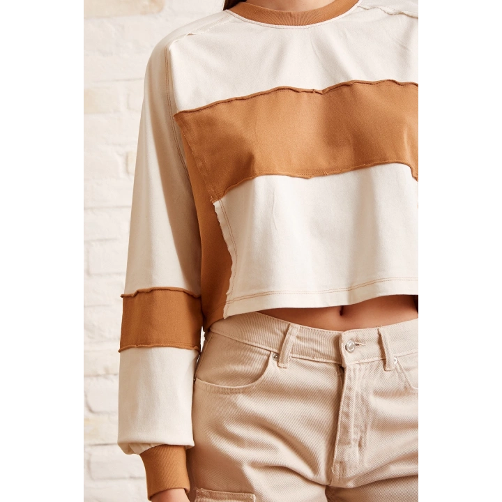 Çift Renk Oversize Sweatshirt Beyaz