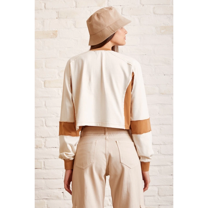 Çift Renk Oversize Sweatshirt Beyaz