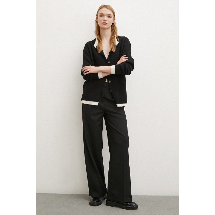 Çift Yakalı Düğmeli Hırka Siyah