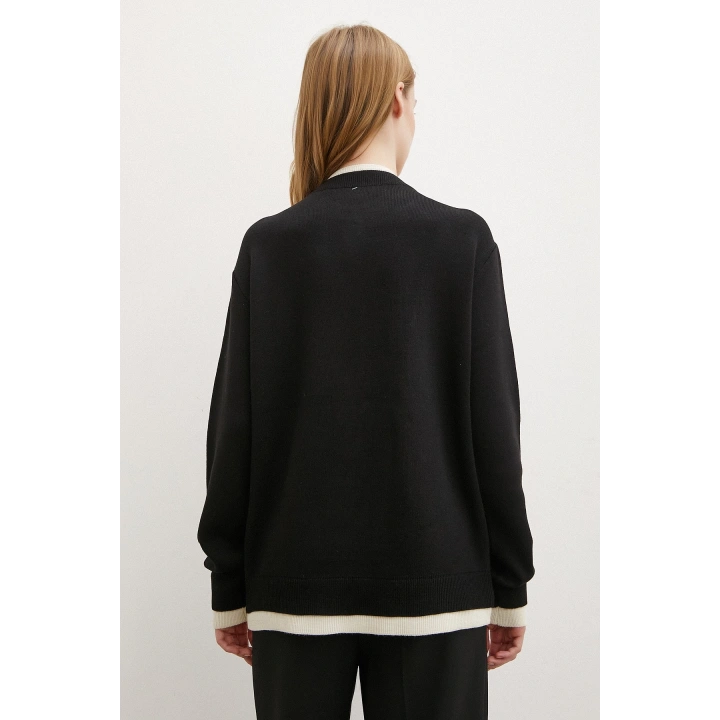 Çift Yakalı Düğmeli Hırka Siyah