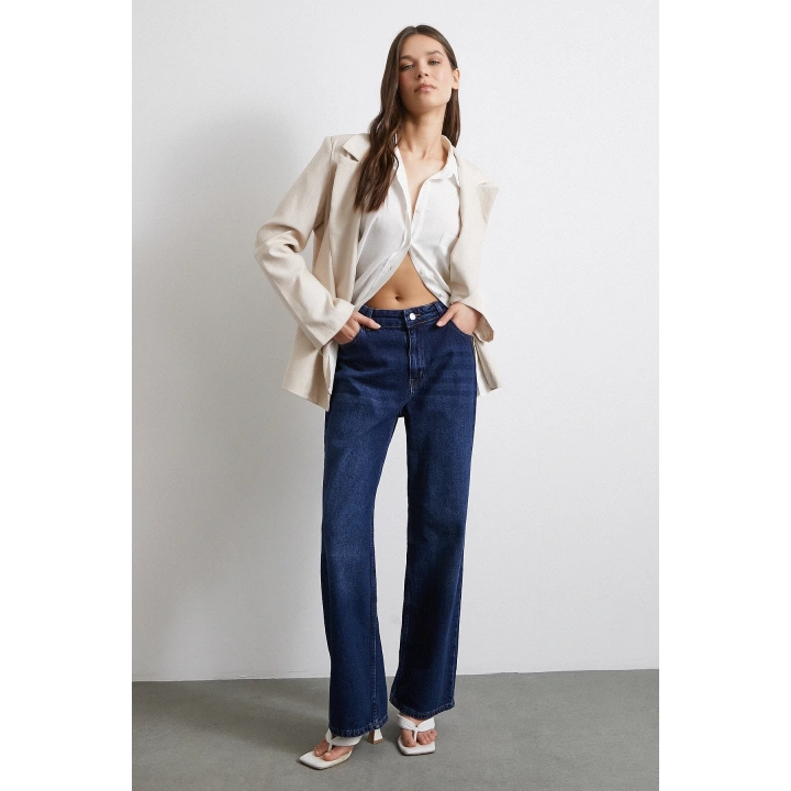 Çizgi Astarlı Dökümlü Blazer Ceket Bej