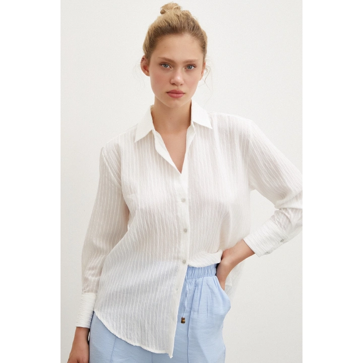 Çizgi Desenli Gömlek Beyaz
