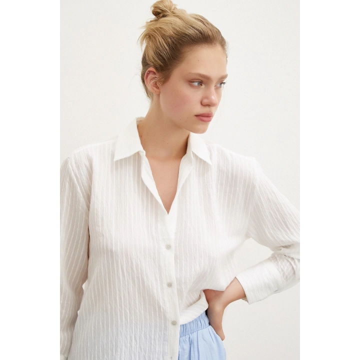 Çizgi Desenli Gömlek Beyaz