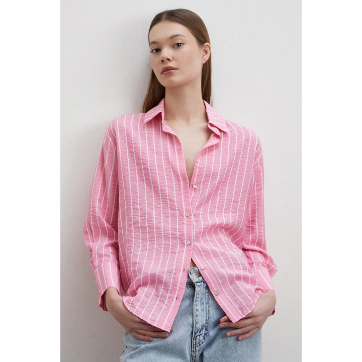 Çizgi Desenli Gömlek Pembe
