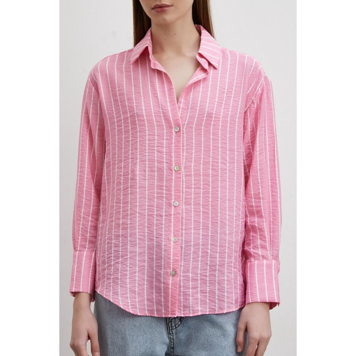 Çizgi Desenli Gömlek Pembe