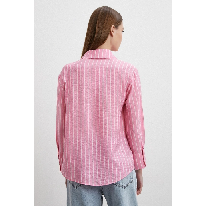 Çizgi Desenli Gömlek Pembe