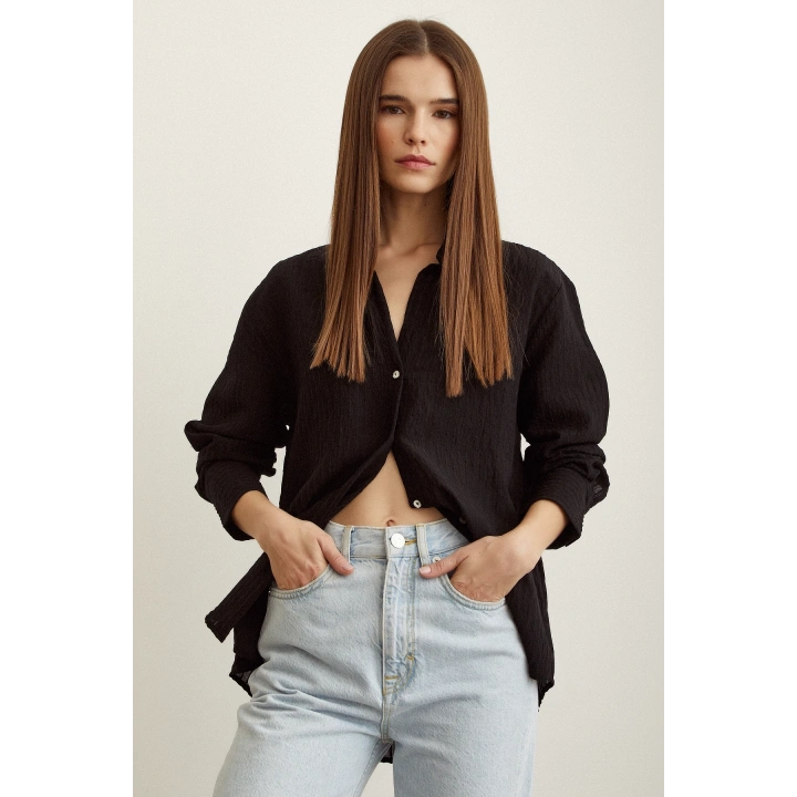 Çizgi Desenli Gömlek Siyah