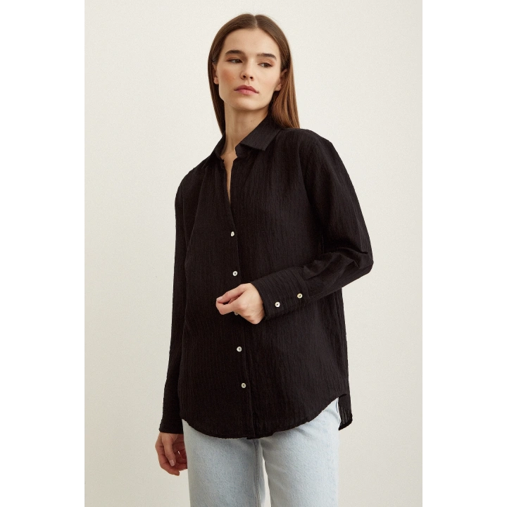 Çizgi Desenli Gömlek Siyah