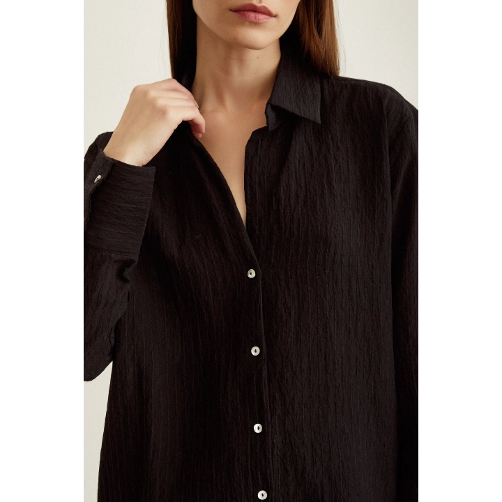 Çizgi Desenli Gömlek Siyah