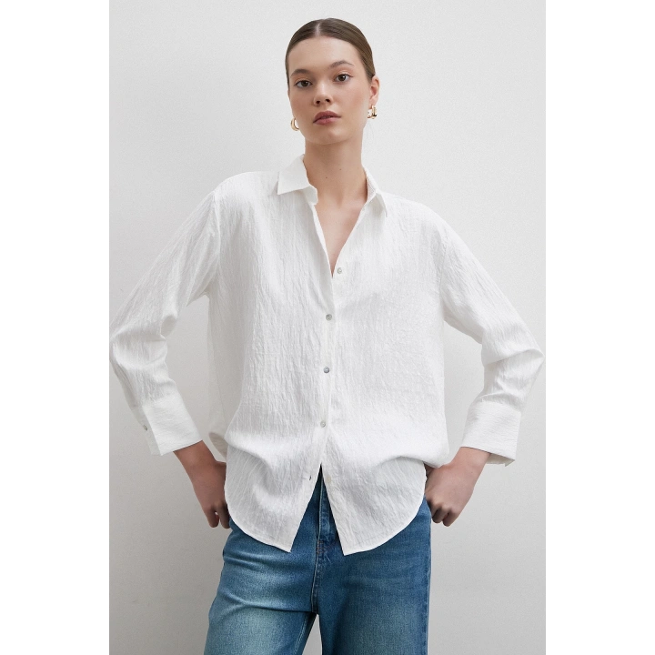 Çizgi Detaylı Gömlek Beyaz