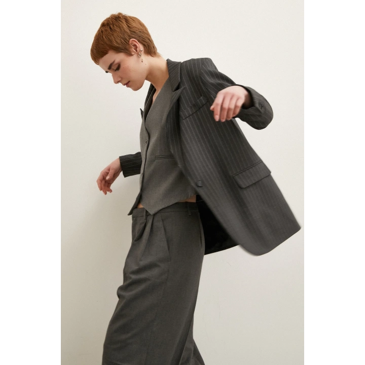 Çizgili Blazer Ceket Antirasit