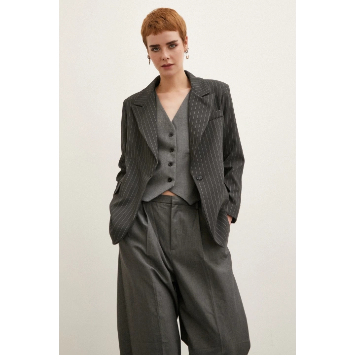 Çizgili Blazer Ceket Antirasit