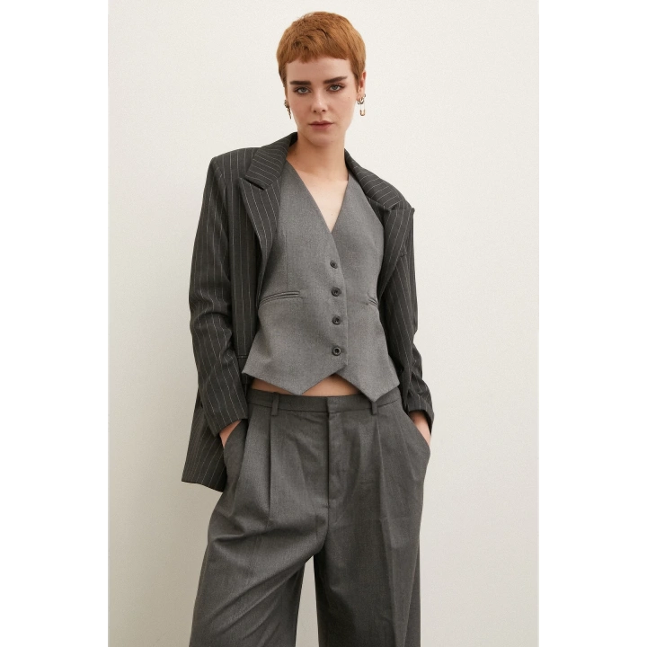 Çizgili Blazer Ceket Antirasit