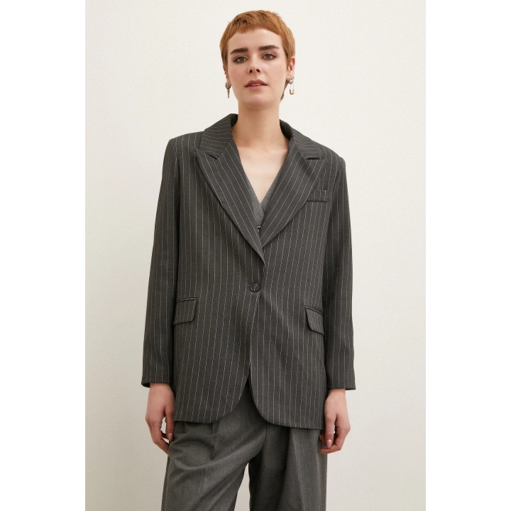 Çizgili Blazer Ceket Antirasit