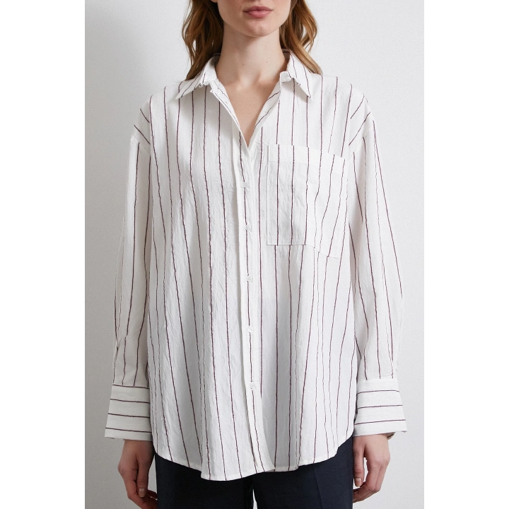 Çizgili Cepli Gömlek Bordo