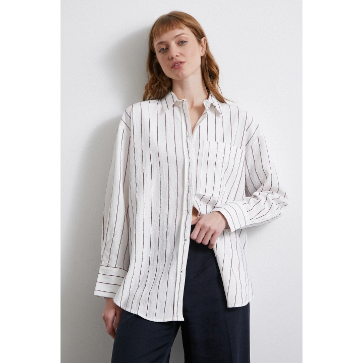 Çizgili Cepli Gömlek Bordo