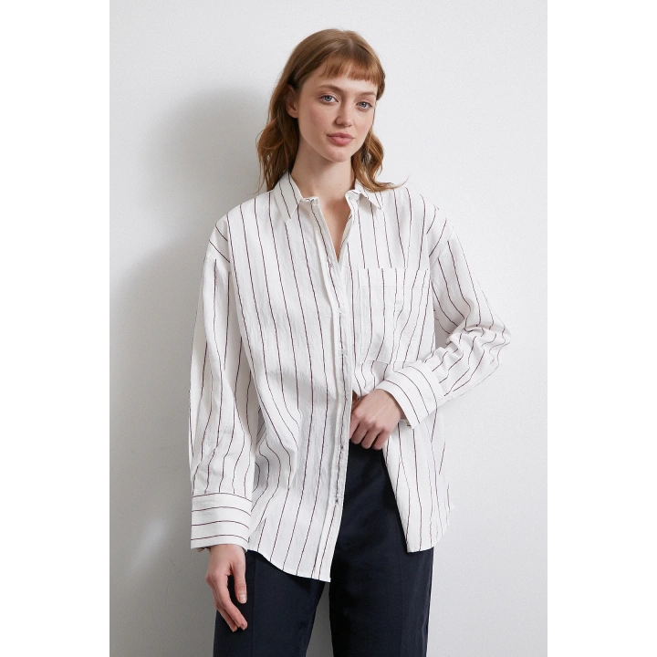 Çizgili Cepli Gömlek Bordo