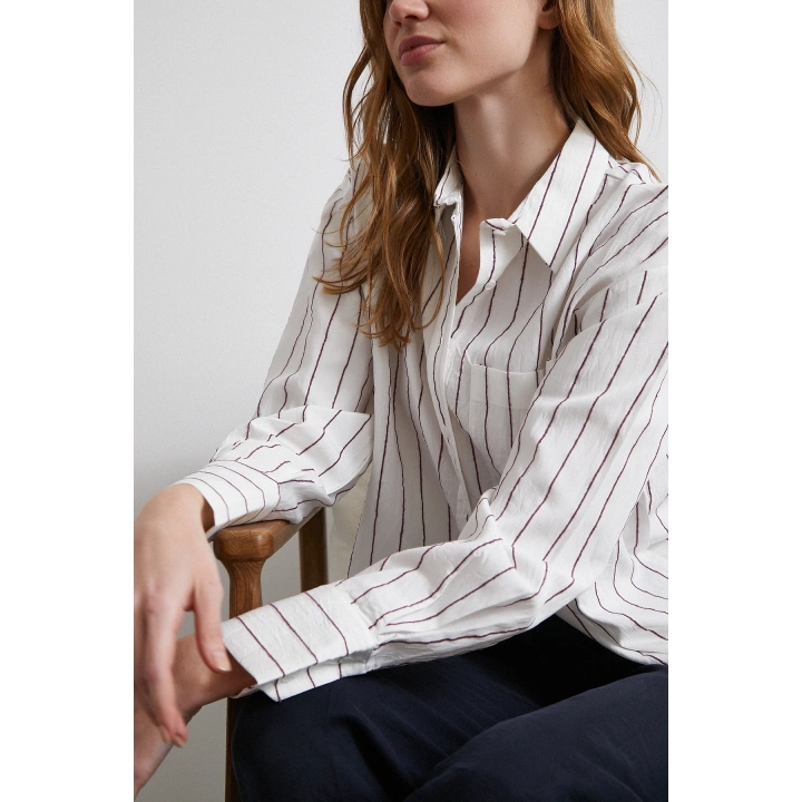 Çizgili Cepli Gömlek Bordo