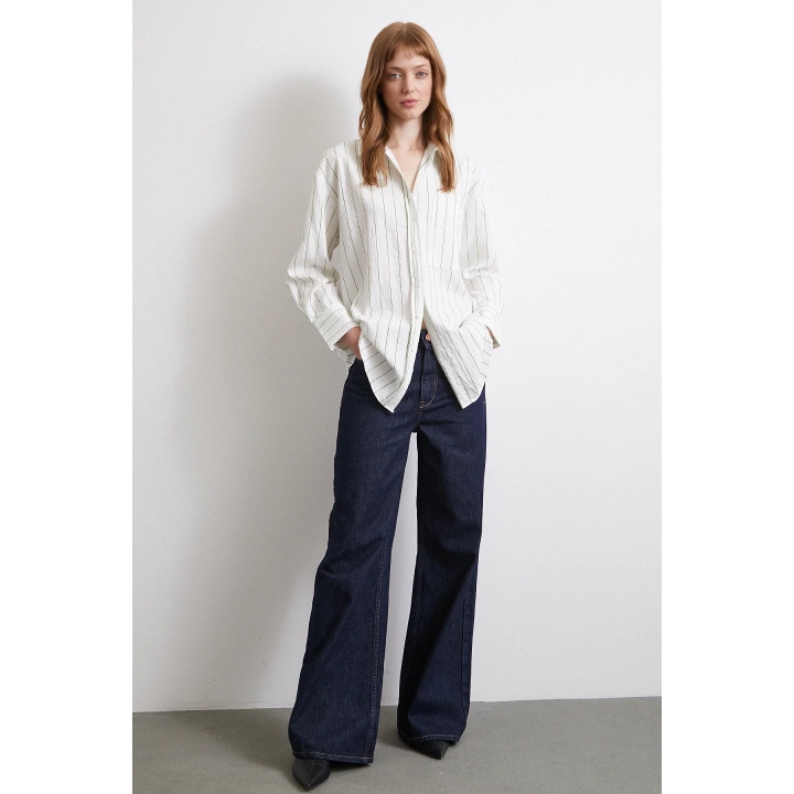 Çizgili Cepli Gömlek Haki