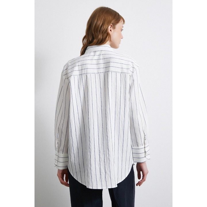 Çizgili Cepli Gömlek İndigo