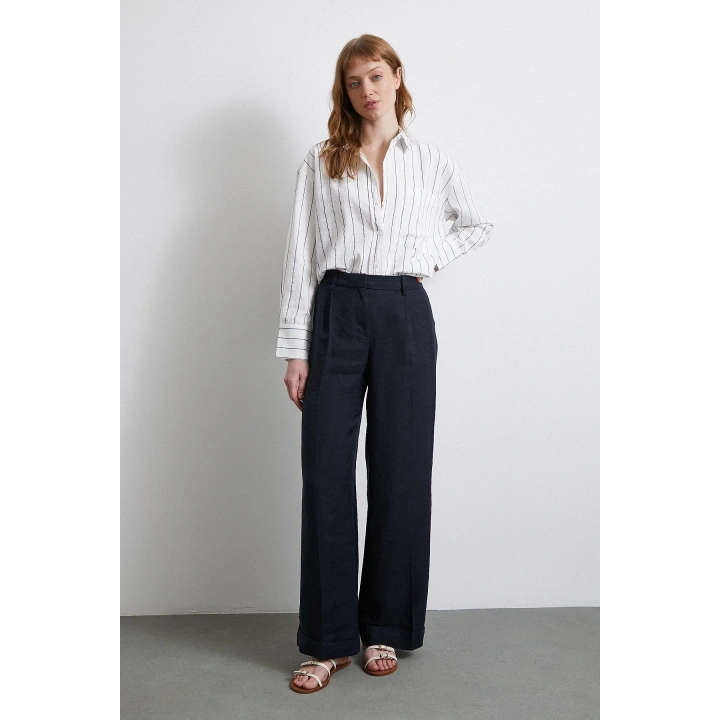 Çizgili Cepli Gömlek İndigo