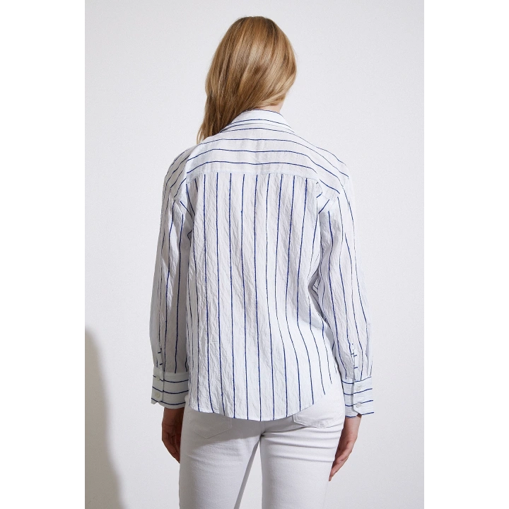 Çizgili Cepli Gömlek Lacivert