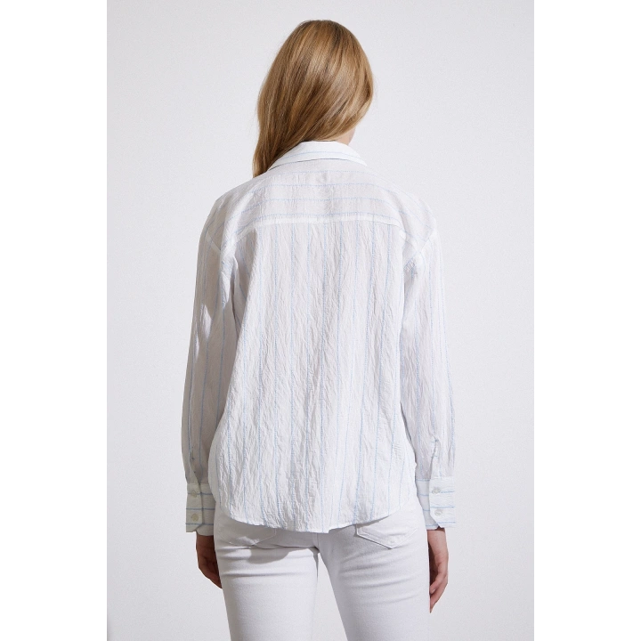 Çizgili Cepli Gömlek Mavi