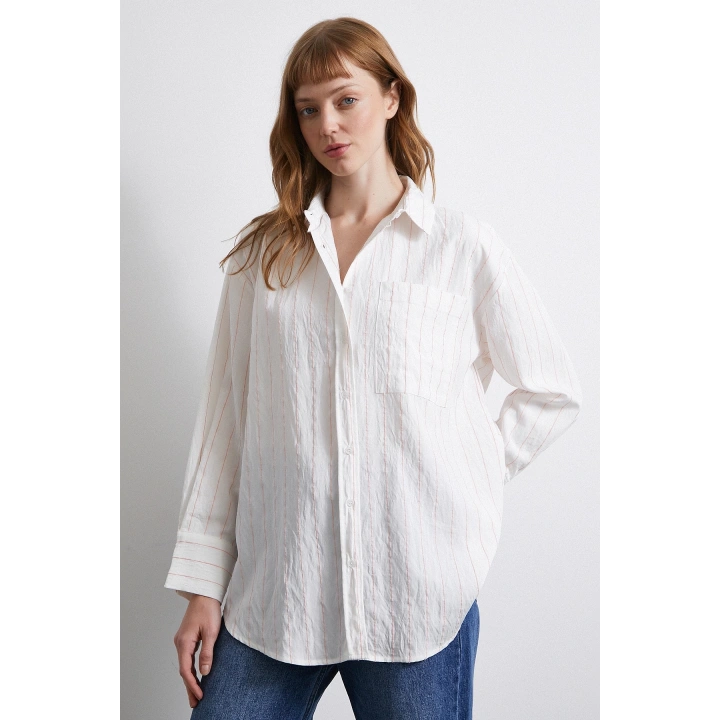 Çizgili Cepli Gömlek Pembe