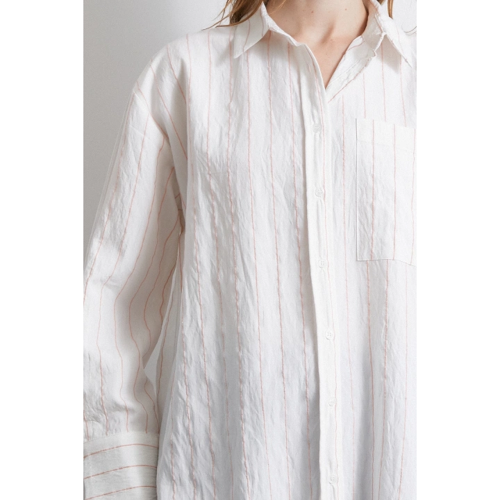 Çizgili Cepli Gömlek Pembe