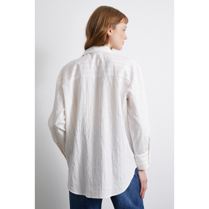 Çizgili Cepli Gömlek Pembe