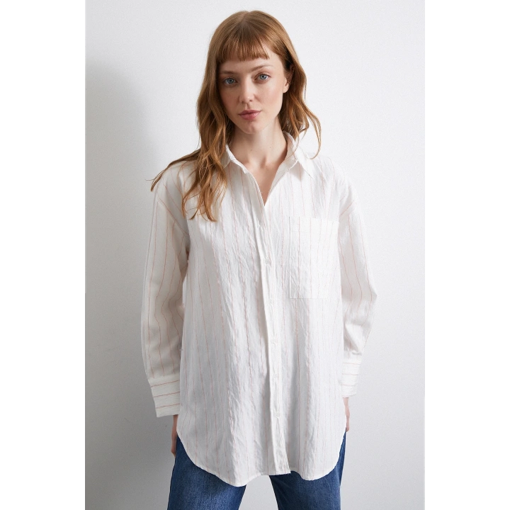 Çizgili Cepli Gömlek Pembe