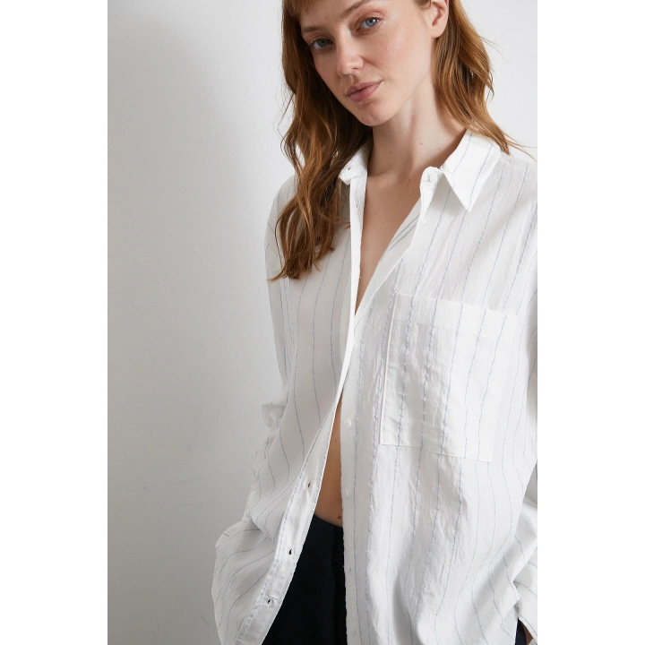 Çizgili Cepli Gömlek Su Yeşili