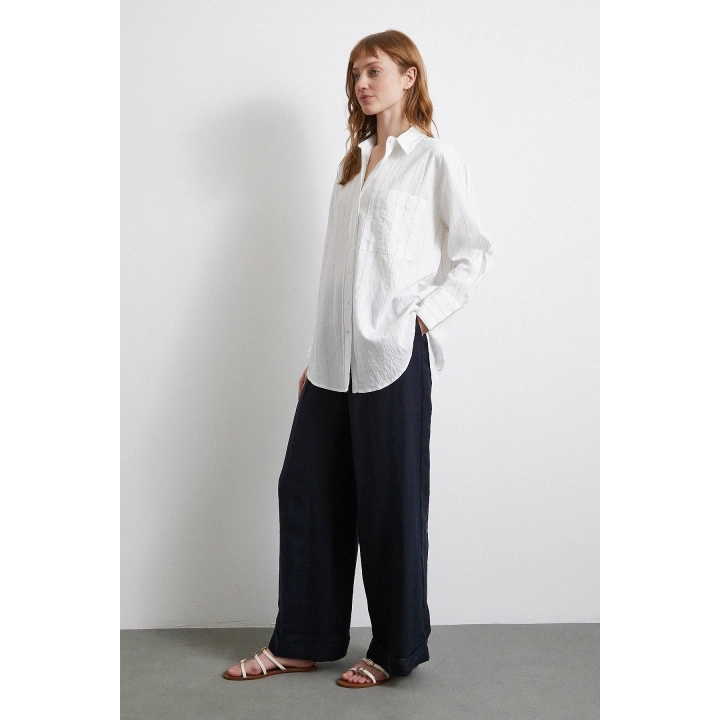 Çizgili Cepli Gömlek Su Yeşili