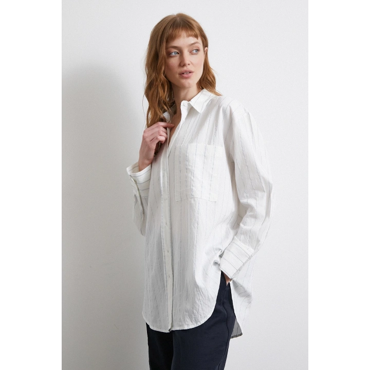 Çizgili Cepli Gömlek Su Yeşili