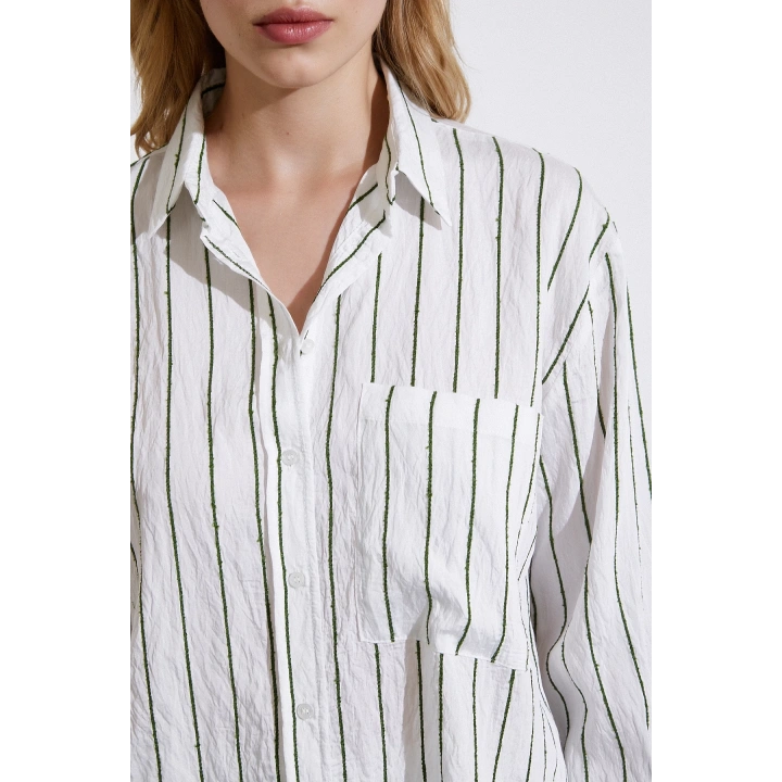Çizgili Cepli Gömlek Yeşil