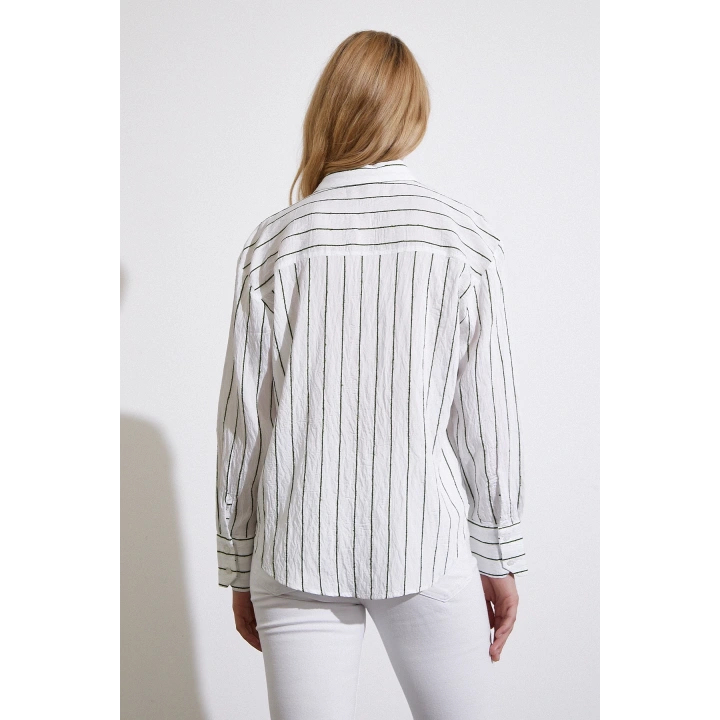 Çizgili Cepli Gömlek Yeşil