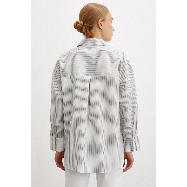 Çizgili Gömlek Ekru