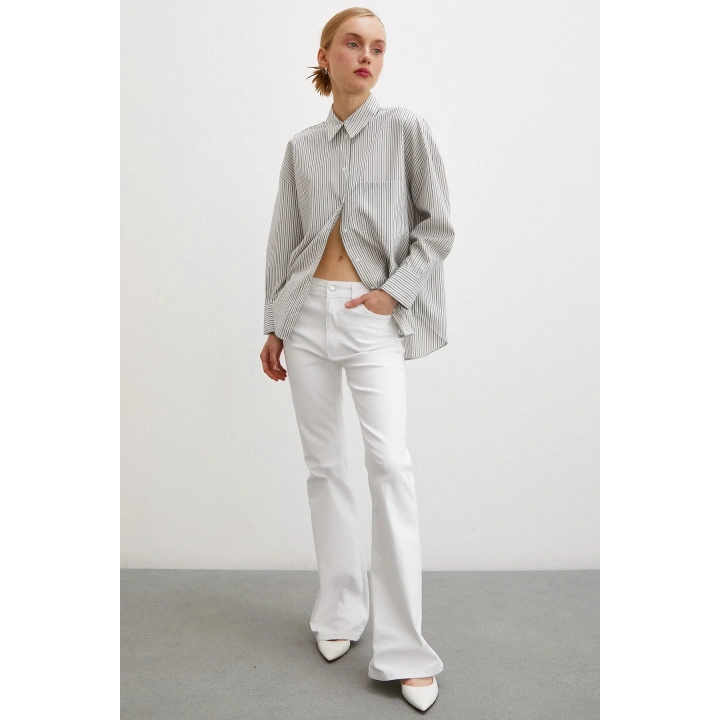 Çizgili Gömlek Ekru