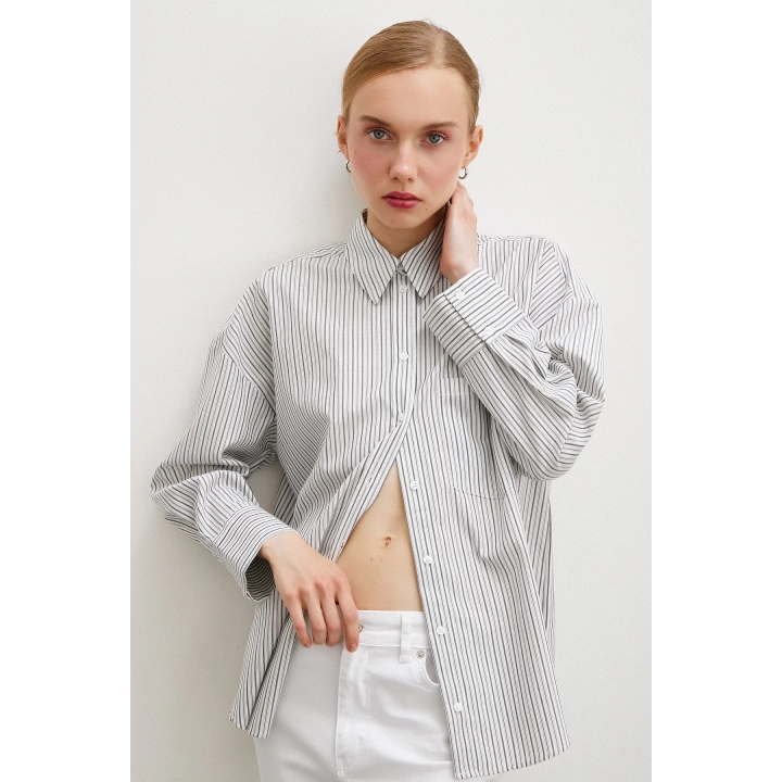 Çizgili Gömlek Ekru