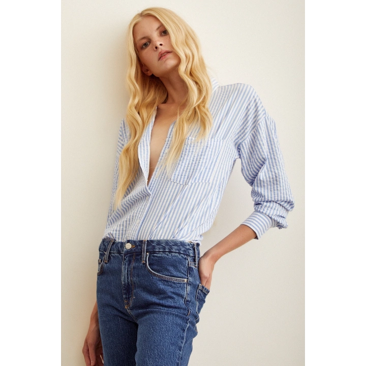 Çizgili Gömlek Mavi