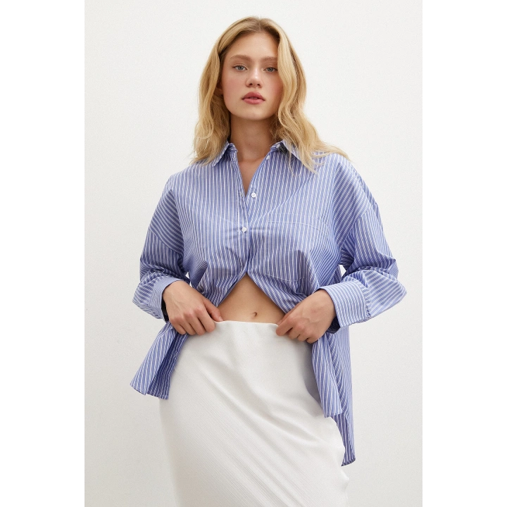 Çizgili Gömlek Mavi
