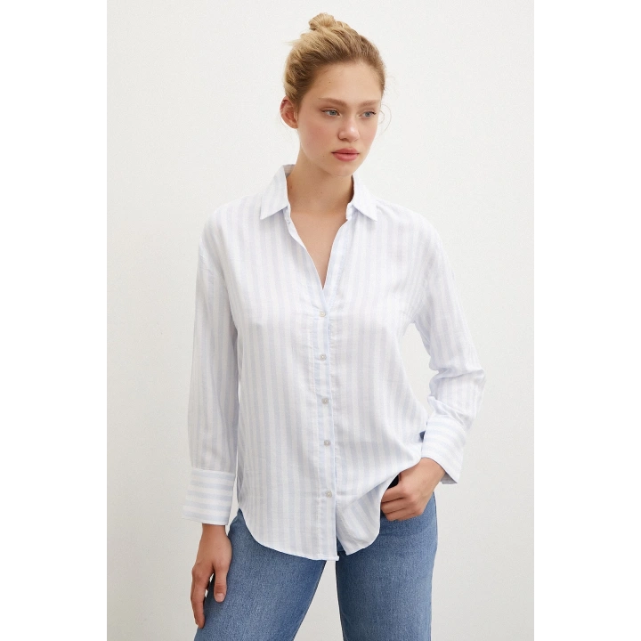 Çizgili Gömlek Mavi